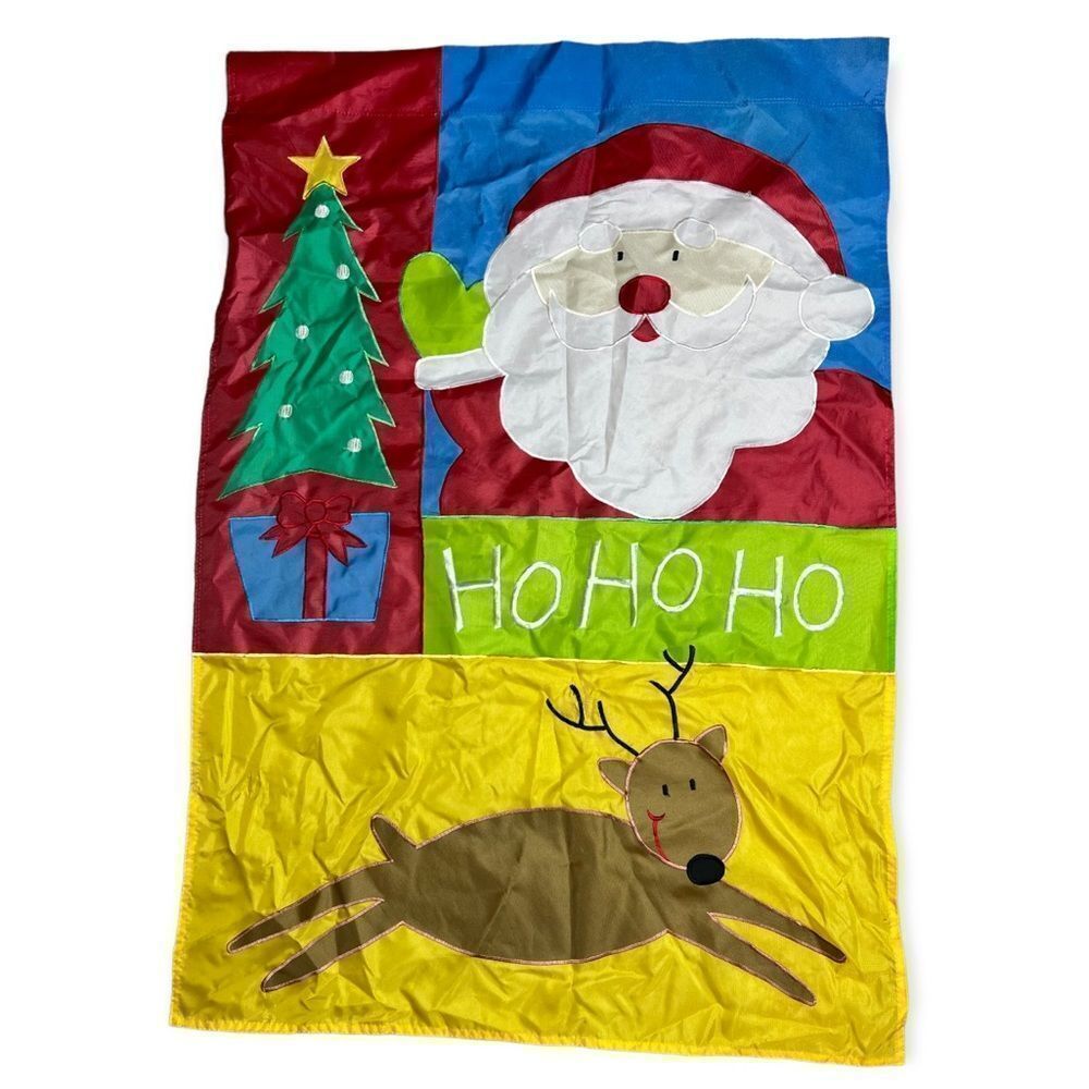 Santa‎ Reindeer Christmas Tree Colorful Garden Flag Pole Yard Art 27.5 x 39.5